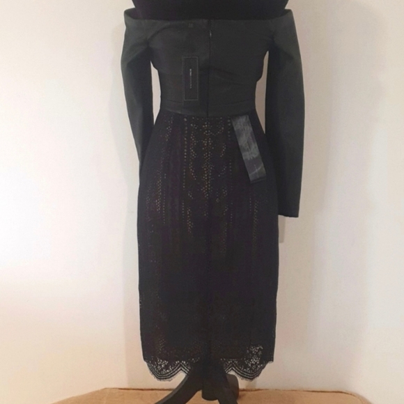 NEW BCBG MAXAZRIA 'NAHARA' Black Leather Look Lace Dress Size 8 approx S… - Picture 9 of 13